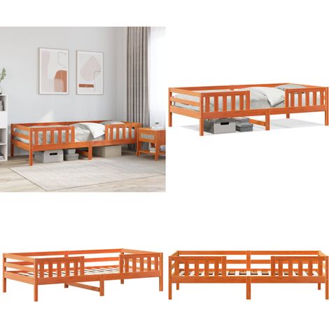 Cadre de lit sans matelas cire marron 80x200 cm bois pin massif - Cadre De Lit - Lit Double - Lit En Bois - Lit Moderne - Lit Brun - Home & Living (1/5)