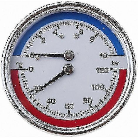 Compatible avec les manomètres de température et de pression de chaudière, plage de mesure 0-120℃, 0-10 bar, manomètre thermobarique à double échelle. (1/5)