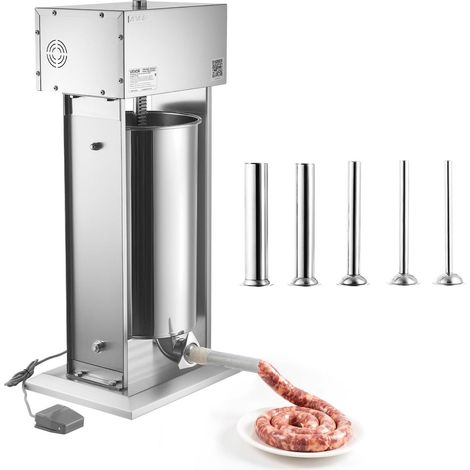 Poussoir à Saucisses Électrique 25 L, Machine à Saucisses Verticale en Acier Inoxydable, pour Cuisine Restaurant Supermarché Boucherie, Vitesse Variable et Pédale, avec 5 Tubes de Remplissage (1/5)