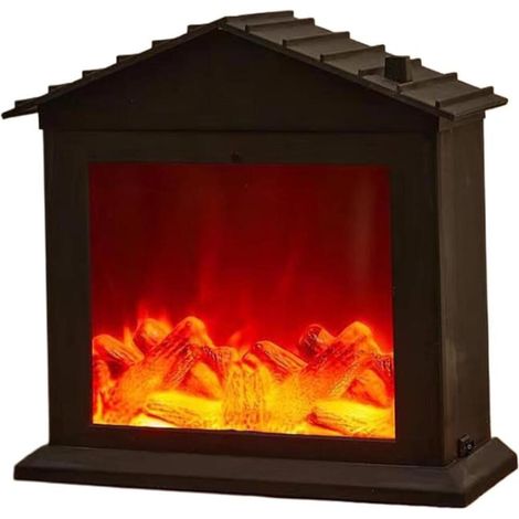 Fausse cheminée - Petite cheminée électrique LED réaliste sans flamme, alimentée par batterie/USB, en forme de mini maison (1/5)