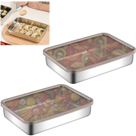 Set di 2 barattoli per alimenti in acciaio inox - contenitore riutilizzabile per salumi e formaggi. (1/5)