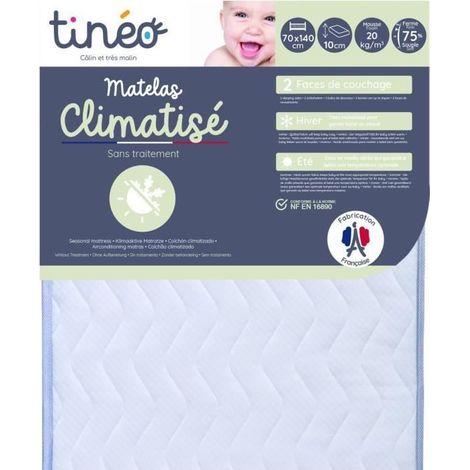 Colchón bebé climatizado comprimido - 70 x 140 cm - Grosor 11 cm - Con Sábana ajustable y Protector - TINEO (1/5)