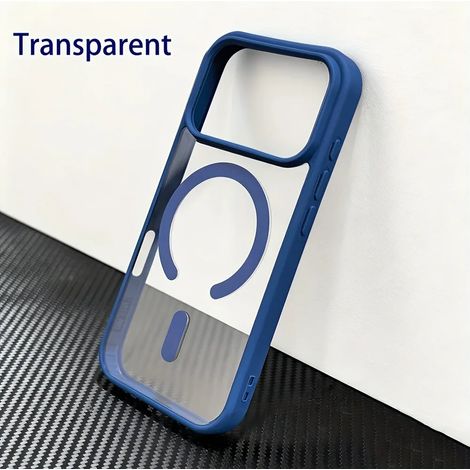 (iPhone 16 Pro bleu) Coque magnétique transparente Magsafe pour iPhone, compatible avec la recharge sans fil.