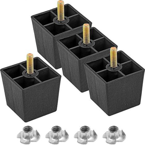 Pieds de meubles en plastique de 8 pouces, pieds de canapé carrés, pieds de canapé noirs, ensemble de 4 pièces, pieds de meubles médiévaux, pieds de remplacement M8, adaptés aux fauteuils et aux lits, (1/5)