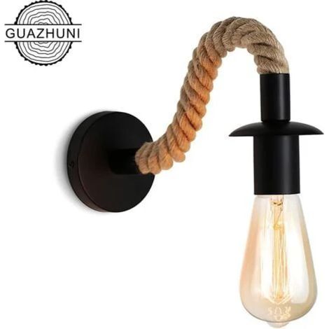 Applique murale vintage en chanvre, style industriel, douille E27, ampoule non incluse, 110/220 V (noir) (1/5)