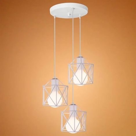 Moderne Lustre Suspension en Fer Forgé Blanc Lampe Suspension Industrielle en Carré pour Salon Chambre (1/4)