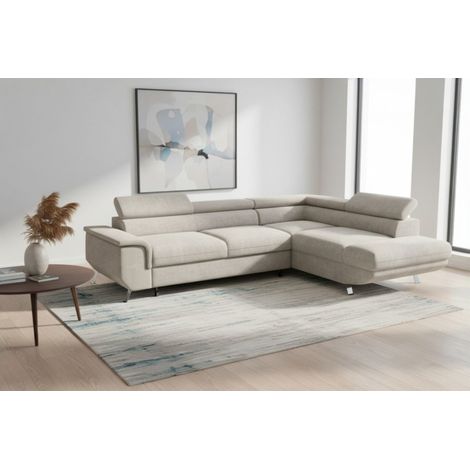 Ecksofa mit Schlaffunktion PLATO Sofa in Stoff Onega Beige Ottomane Rechts