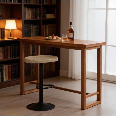 Taburete de bar giratorio de madera maciza y metal gris claro, regulable en altura, ergonómico (1/5)