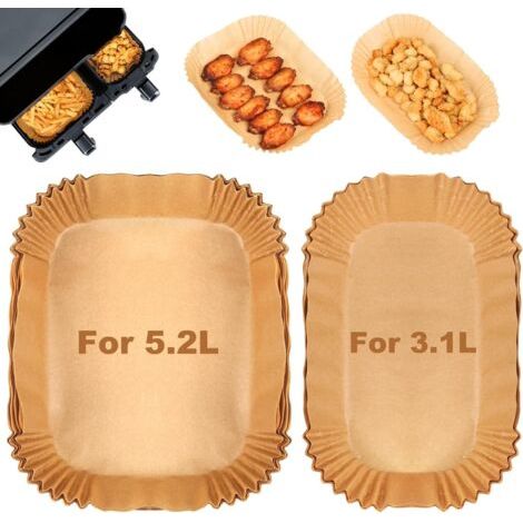 Applicable Papier Cuisson Pour friteuse Moulinex EZ9018 5,2/3,1 L, Cecotec Cecofry DuoSize 9 L 5,5/3,5 L, Accessoires Airfryer Pour Friteuse pour Grande&Petite friteuse à 2 tiroirs (50pcs+50pcs) (1/5)