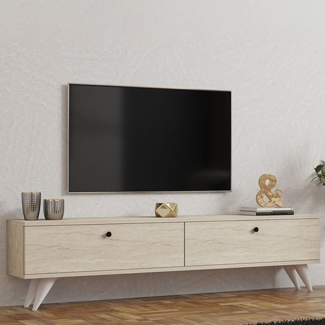 Mobile Porta tv Atestino, 2 Vani, 2 Ante, Apertura a Ribalta, 160x25x40h cm Beige Marmo (1/5)