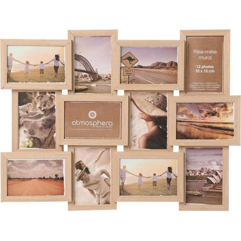 Atmosphera – Pêle mêle 12 photos en MDF – Dimensions 58,8 x 44 cm – Collage personnalisé pour photos 10 x 15 cm – Poids 1,62 kg