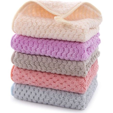 Towels - Set of 5 Kitchen Towels - Coral Fleece Hanging Towel - Super Absorbent, Quick Drying Loop Band (1/5)