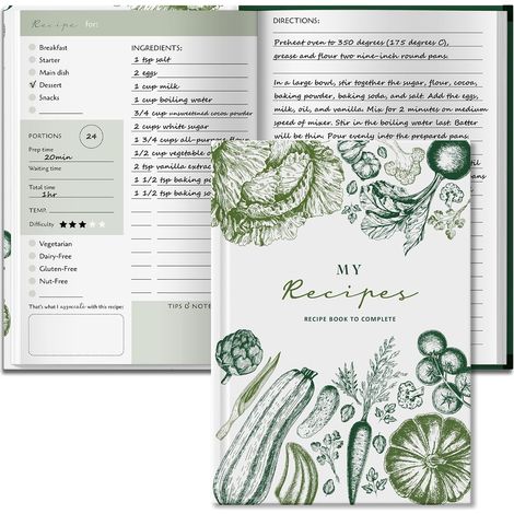 Carnet de recettes à remplir A5 relié — Livre de recettes vierge 224 pages 100 recettes Cahier de cuisine vide Pour des plats familiaux et gourmands