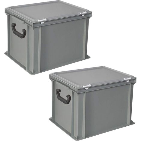 BRB Lot de 2 valises de rangement en polyéthylène HD Gris 400 x 300 x 330 mm 31 l
