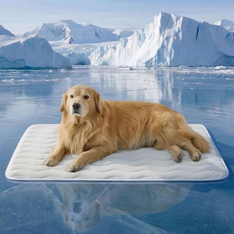 Tapis rafraîchissant très grand pour chien - Q-Max0,4 - Fin et respirant - Coussin de caisse avec fibre fraîche - Portable et lavable - 122 x 76 cm - Gris - Pour été extérieur (1/5)