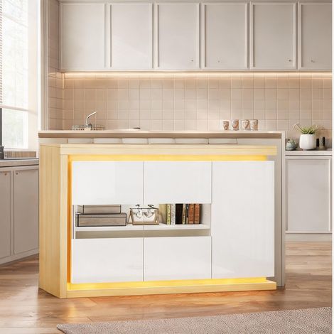 Meuble de rangement blanc brillant avec portes en verre et LED (1/5)