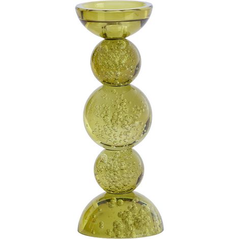 Bougeoir bullé ITINGA vert olive 10x27cm (1/2)