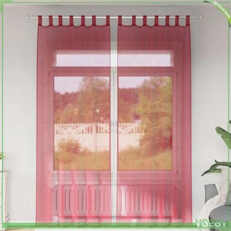 Rideaux en voile - Rouge bordeaux - 140 x 260 cm - 2 pcs - Passe-tringles 7 cm (1/5)