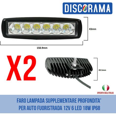 DISCORAMA 2X FARO LAMPADA SUPPLEMENTARE, FARI PER AUTO FUORISTRADA 12V 6LED 18W IP68, FARO FUORISTRADA PROFONDITA' IMPERMEABILE