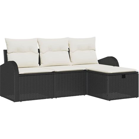 Garden Sofa Set with Cushion 4 pcs Black Poly rattan vidaXL