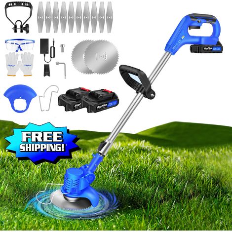 21V Elektro Rasentrimmer Freischneider Motorsense Garten Trimmer W/ 2pcs Li-Ion Akku