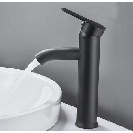 Robinet de salle de bain noir, robinet de lavabo, robinet de haute qualité, robinet de salle de bain résistant à l'usure (version longue) (1/4)