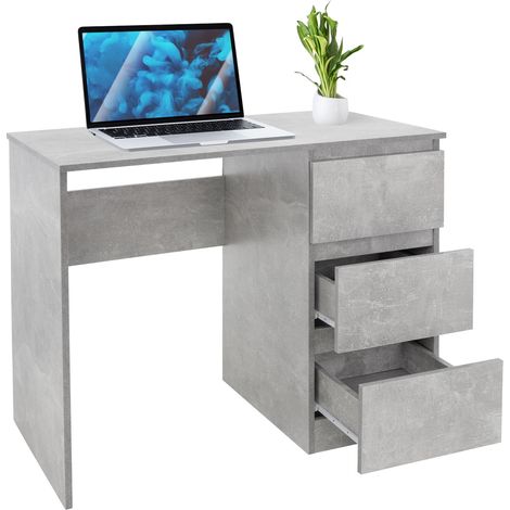 ML-Design Escritorio con 3 Cajones 90x76x50 cm Gris con Aspecto de Cemento con Tapas de Cajones con Gran Espacio de Almacenamiento Mesa de Trabajo para Ordenador Portátil PC en Oficina y Homeoffice
