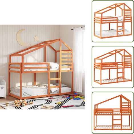 Etagenbett mit Dach Wachsbraun 90x190 cm Massivholz Kiefer - Kinderbett - Holzbett - Etagenbett - Hochbett - Jugendzimmermöbel