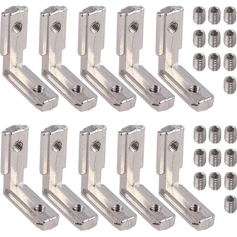 Lot de 10 équerres intérieures en T - Profilé en aluminium 2020 - Rainure 6 M4 - Angle extérieur en alliage de zinc - Pinces à 90° - En forme de L - Connecteur d'angle intérieur - Connecteur (1/5)