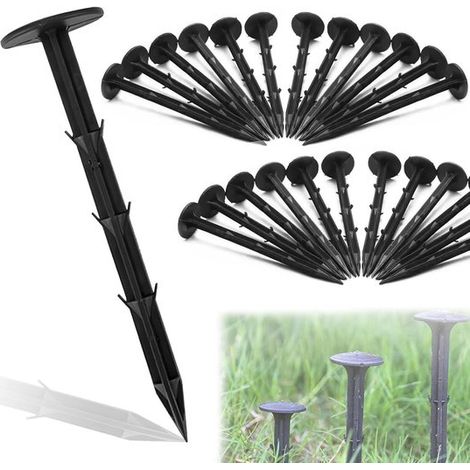 Picchetti da terra, confezione da 50, extra resistenti, lunghi 15,5 cm, chiodi in plastica nera con 6 punte, barriera per radici, barriera contro le erbacce, copertura del terreno, tappetino da terren (1/5)