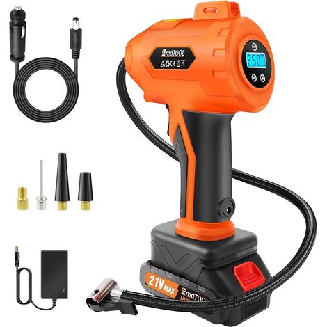 Pompe à air pour pneus sans fil 21V, pompe à air portative portative de 180 PSI, avec manomètre numérique, alimentation par batterie rechargeable, gonflage rapide, adaptée aux voitures, motos, vélos e (1/5)