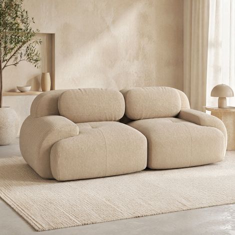 Sofá modular 208x103x70 cm de tejido de pana beige, para salón FloraGrace (1/5)