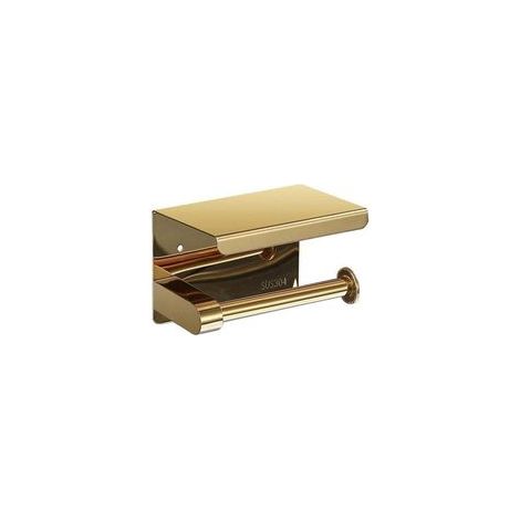 Portarrollos de papel higiénico dorado, portarrollos de acero inoxidable con estante, portarrollos de papel higiénico de pared para baño (1/4)