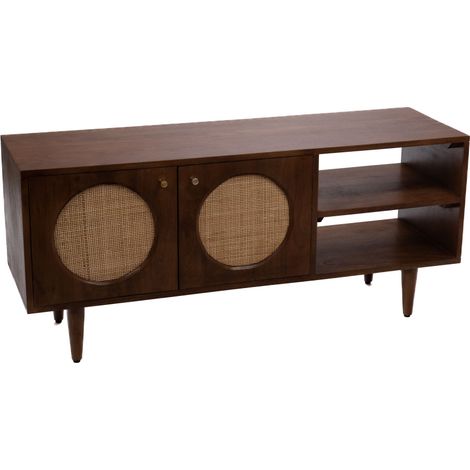 Amadeus - Meuble TV 2 portes en manguier et cannage L115 cm Domitille (1/3)