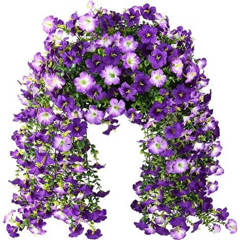 Set of 4 artificial hanging plants, 70cm tall, in purple (1/5)