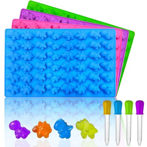 Moule à chocolat en silicone Mini 48 avec mini dinosaure mignon, moule à glaçons et moule à bonbons mous avec pipette.