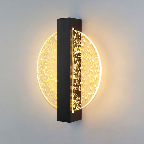 Appliques Murale Intérieur Acrylique LED - Ronde Noir Doré Feuille Unique Couleur Lumière Chaude