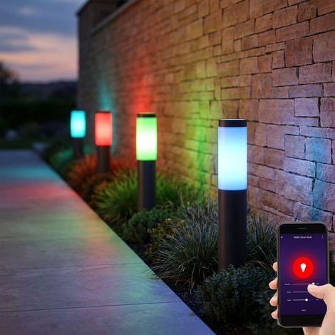 Lampada da giardino intelligente dimmerabile per esterni, base che cambia colore della luce, acciaio inossidabile antracite, LED RGB 8,5 W 806 lm 2700-6500 K, PxA 7,6 x 45 cm, set di 4 (1/5)