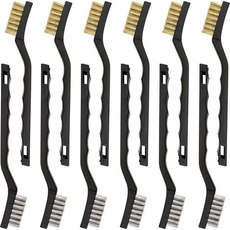 Brosse en acier inoxydable et laiton, mini-brosse métallique, paquet de 12 (1/5)