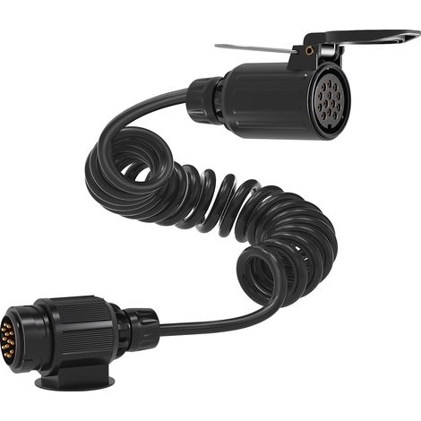 Wiltec Cavo a spirale 3 m con spina e presa a 13 poli, in PU impermeabile, per rimorchi roulotte caravan