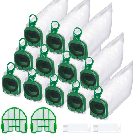 12 Sacs d'Aspirateur en Microfibre Non-Tissée de Qualité pour Vorwerk Kobold VB100 FB100 avec 2 Filtres Moteur Aspirateur 2 brosse nettoyage,Facile à Installer,Matériaux de Haute Qualité