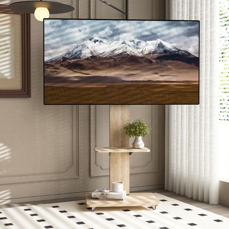 Supporto TV mobile in MDF e metallo color legno naturale, 60x40 cm, per TV 32-75", con ripiani regolabili e ruote bloccabili (1/5)