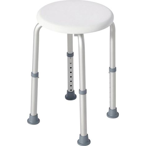 Tabouret de douche réglable - 1 unité - Aluminium blanc et PEHD - Siège ergonomique antidérapant - P (1/5)