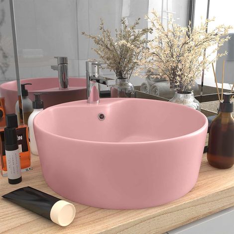 147032 vidaXL Luxury Wash Basin with Overflow Matt Pink 36x13 cm Ceramic (1/5)
