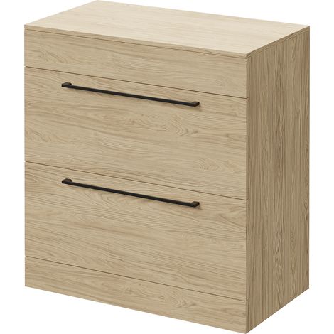 Napoli 460 Light Oak 800mm 2 Drawer Vanity Unit for Countertop Basins - 800mm - Matt Black 480mm Handle