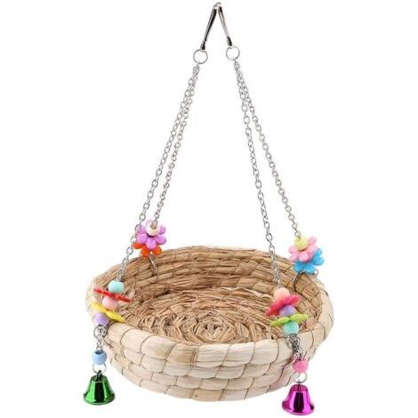 Nid de Paille Jouet cacatoès Mordant balançoire Se balançant Jouet Debout avec 4 Cloches en métal pour perruches perruches perruches perruches perruches africains (1/5)