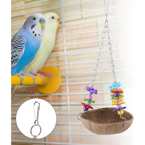 Jouet à mâcher suspendu en forme de coquille de noix de coco pour perroquet, cage en fil de fer (1/5)