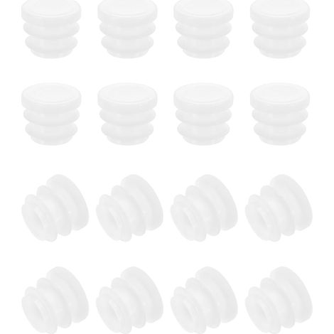Bouchons à Lamelles Rond Bouchon en Plastique, 16 Pcs 16mm Embouts de Bouchon pour Tubes Ronds Pieds de Chaise Meubles de Tube en Métal Clôtures pour Trous de 15mm, Blanc (1/5)