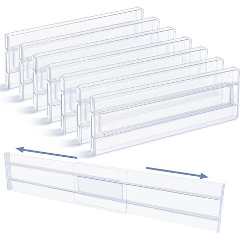Set di 8 divisori per cassetti in plastica espandibili, ideali per organizzare cucina, ufficio, camera da letto e bagno. Organizzatori e divisori per cassetti, spazio di archiviazione regolabile ed es (1/5)