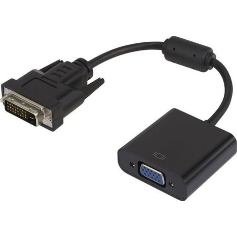 Black DVI to VGA Adapter – RF-3301134, 15 cm, ferrite core and gold contacts, compatible with PCs and professional monitors